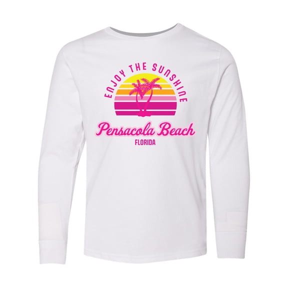 Inktastic Summer Enjoy the Sunshine Pensacola Beach Florida in Pink Long Sleeve Youth T-Shirt