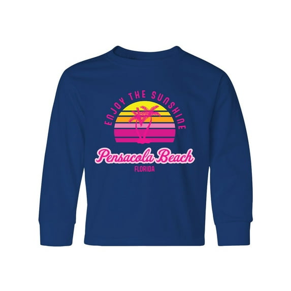 Inktastic Summer Enjoy the Sunshine Pensacola Beach Florida in Pink Long Sleeve Youth T-Shirt