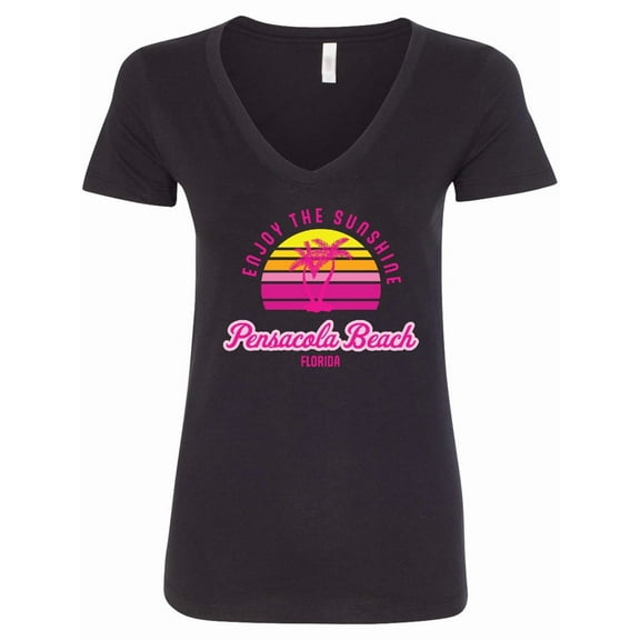 Inktastic Summer Enjoy the Sunshine Pensacola Beach Florida in Pink Women's V-Neck T-Shirt