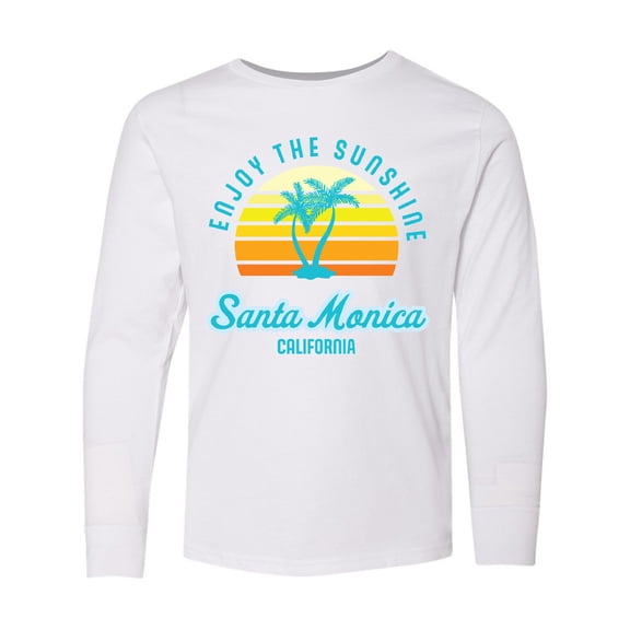 Inktastic Summer Enjoy the Sunshine Santa Monica California in Blue Long Sleeve Youth T-Shirt