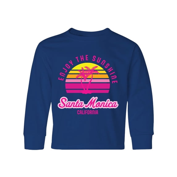 Inktastic Summer Enjoy the Sunshine Santa Monica California in Pink Long Sleeve Youth T-Shirt