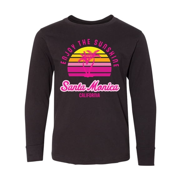 Inktastic Summer Enjoy the Sunshine Santa Monica California in Pink Long Sleeve Youth T-Shirt