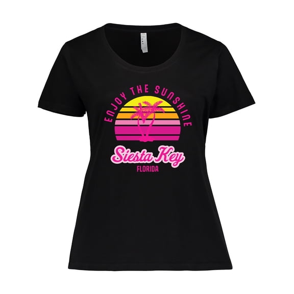 Inktastic Summer Enjoy the Sunshine Siesta Key Florida in Pink Women's Plus Size T-Shirt