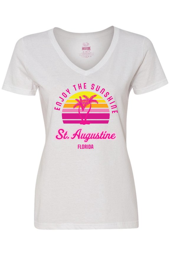 Summer Enjoy the Sunshine St. Augustine Florida in Pink Women's V-Neck T-Shirt