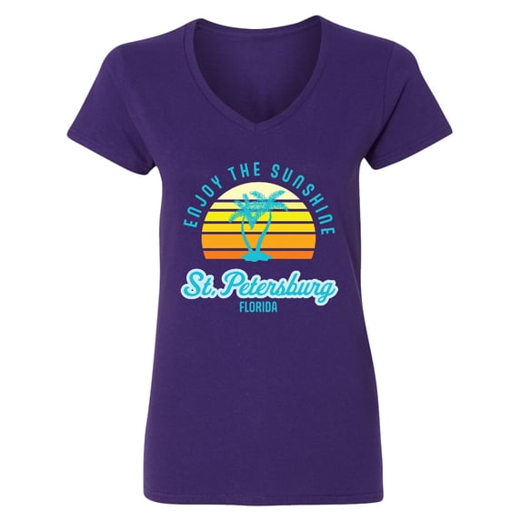 Inktastic Summer Enjoy the Sunshine St. Petersburg Florida in Blue Women's V-Neck T-Shirt
