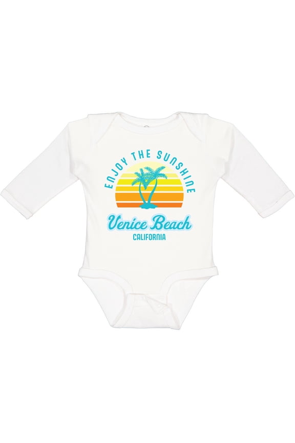 Summer Enjoy the Sunshine Venice Beach California in Blue Boys or Girls Long Sleeve Baby Bodysuit