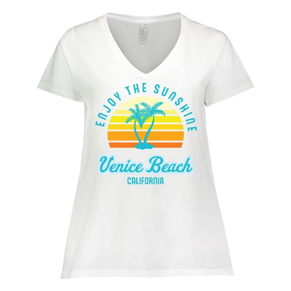 Inktastic Summer Enjoy the Sunshine Venice Beach California in Blue Women's Plus Size V-Neck T-Shirt