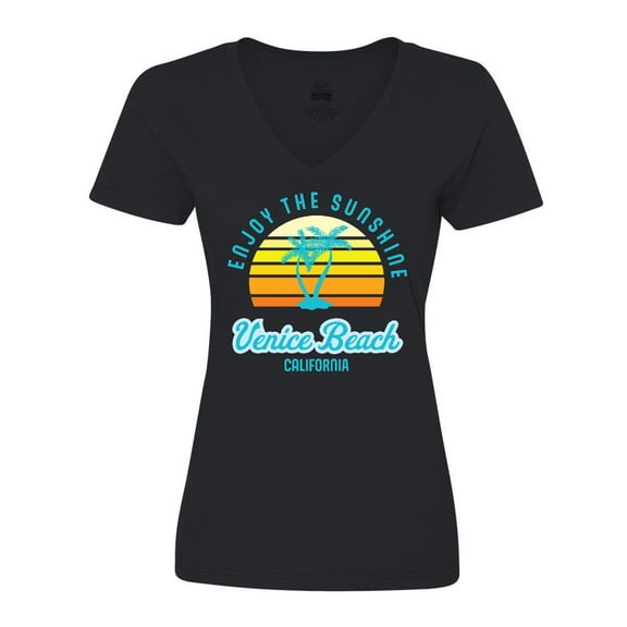 Inktastic Summer Enjoy the Sunshine Venice Beach California in Blue Women's V-Neck T-Shirt