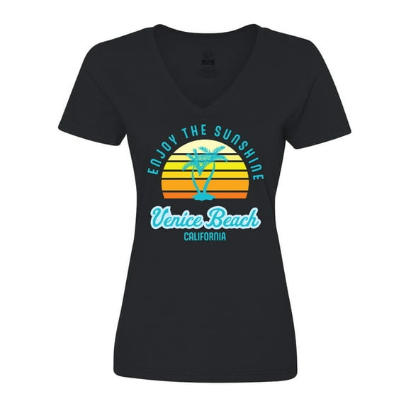 Inktastic Summer Enjoy the Sunshine Venice Beach California in Blue Women's V-Neck T-Shirt