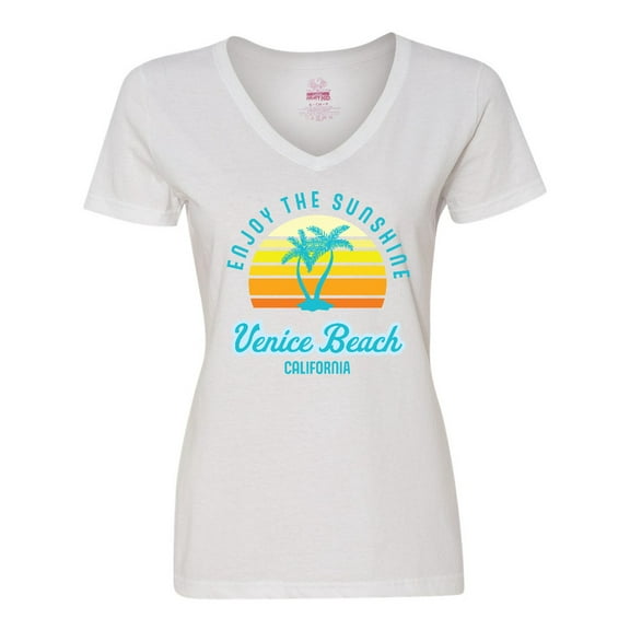Inktastic Summer Enjoy the Sunshine Venice Beach California in Blue Women's V-Neck T-Shirt