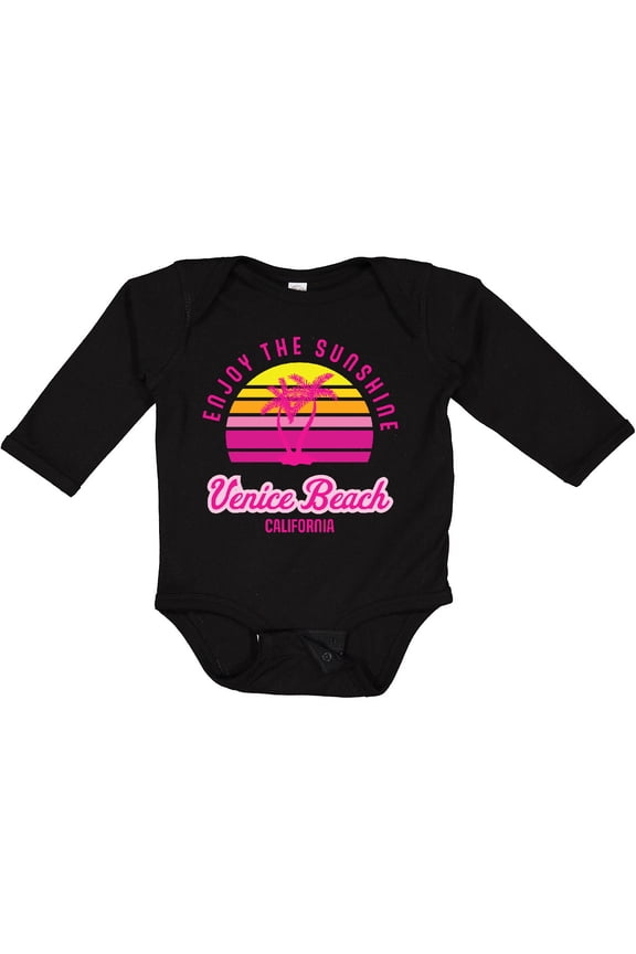 Summer Enjoy the Sunshine Venice Beach California in Pink Boys or Girls Long Sleeve Baby Bodysuit
