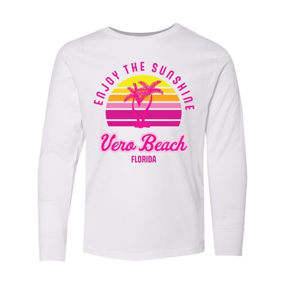 Inktastic Summer Enjoy the Sunshine Vero Beach Florida in Pink Long Sleeve Youth T-Shirt