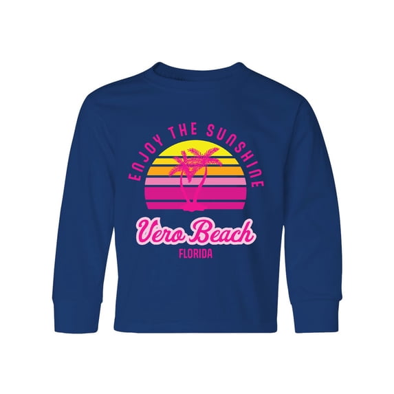 Inktastic Summer Enjoy the Sunshine Vero Beach Florida in Pink Long Sleeve Youth T-Shirt