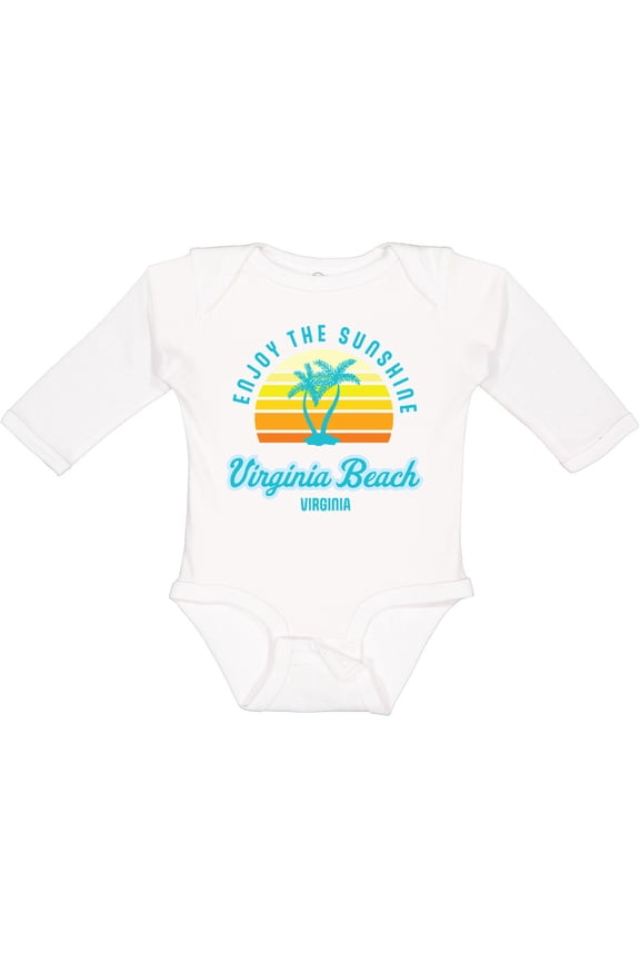 Summer Enjoy the Sunshine Virginia Beach Virginia in Blue Boys or Girls Long Sleeve Baby Bodysuit