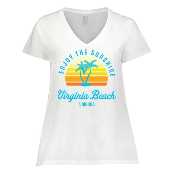 Inktastic Summer Enjoy the Sunshine Virginia Beach Virginia in Blue Women's Plus Size V-Neck T-Shirt