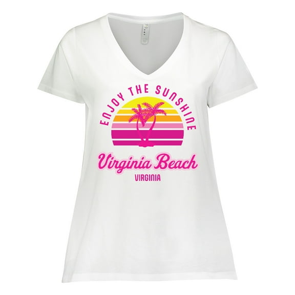 Inktastic Summer Enjoy the Sunshine Virginia Beach Virginia in Pink Women's Plus Size V-Neck T-Shirt