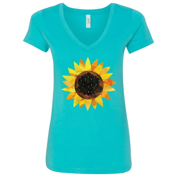 Inktastic Summer Grunge Sunflower Women's V-Neck T-Shirt