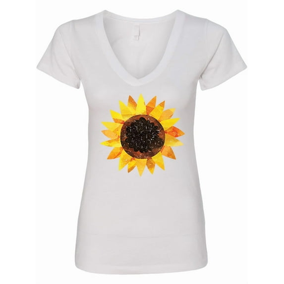 Inktastic Summer Grunge Sunflower Women's V-Neck T-Shirt