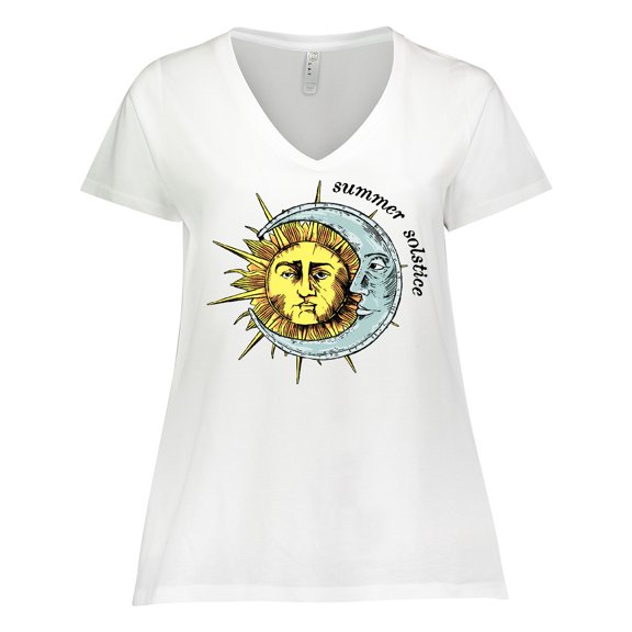 Inktastic Summer Solstice Sun and Moon Women's Plus Size V-Neck T-Shirt