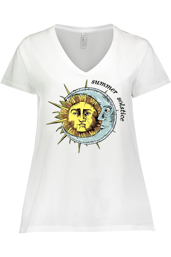 Summer Solstice Sun and Moon Women's Plus Size V-Neck T-Shirt