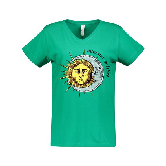 Inktastic Summer Solstice Sun and Moon Women's V-Neck T-Shirt