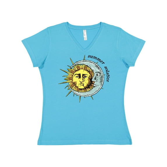 Inktastic Summer Solstice Sun and Moon Women's V-Neck T-Shirt