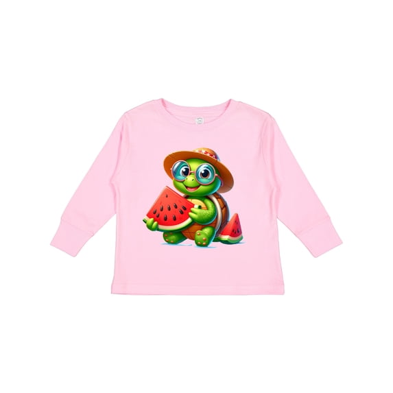 Inktastic Summer Turtle with Watermelon Boys or Girls Long Sleeve Toddler T-Shirt
