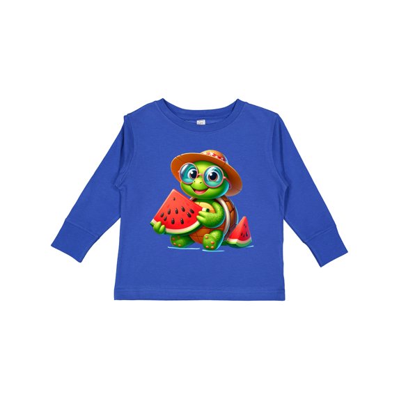 Inktastic Summer Turtle with Watermelon Boys or Girls Long Sleeve Toddler T-Shirt