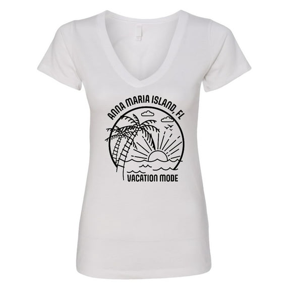 Inktastic Summer Vacation Mode Anna Maria Island Florida Women's V-Neck T-Shirt