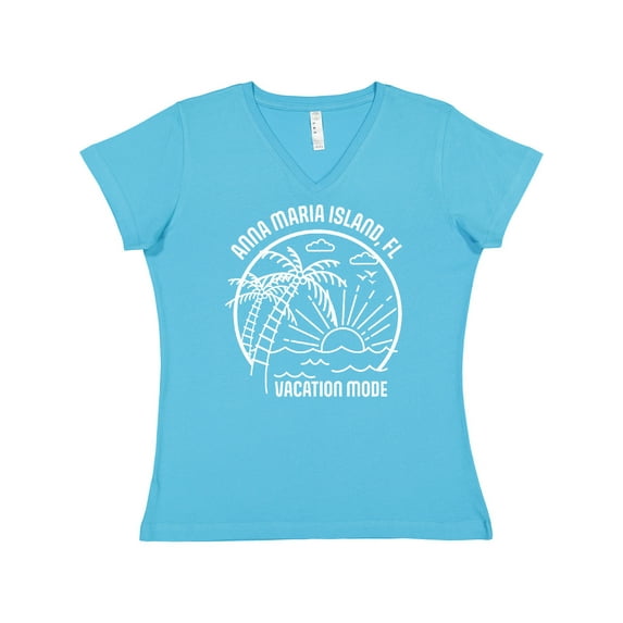 Inktastic Summer Vacation Mode Anna Maria Island Florida Women's V-Neck T-Shirt