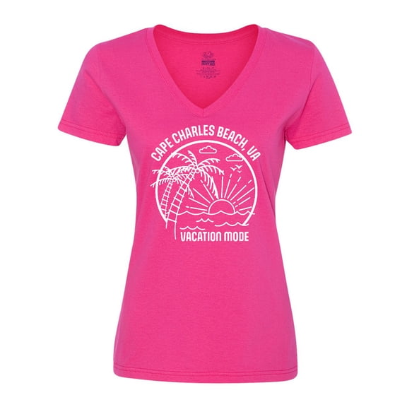 Inktastic Summer Vacation Mode Cape Charles Beach Virginia Women's V-Neck T-Shirt