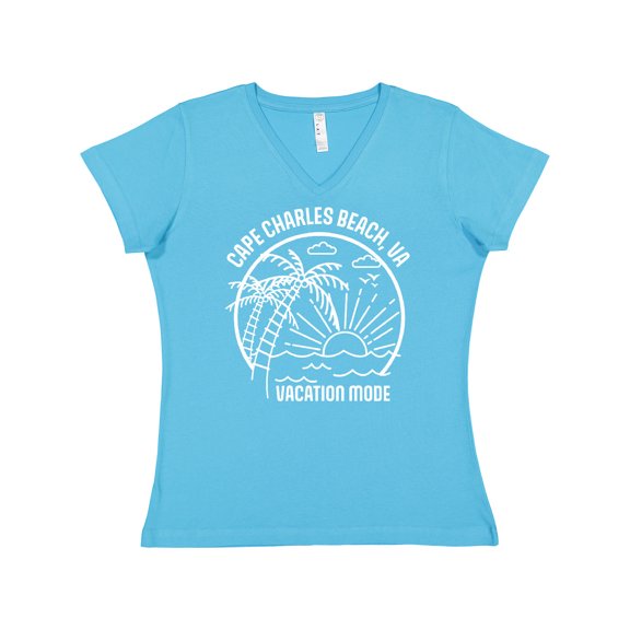 Inktastic Summer Vacation Mode Cape Charles Beach Virginia Women's V-Neck T-Shirt