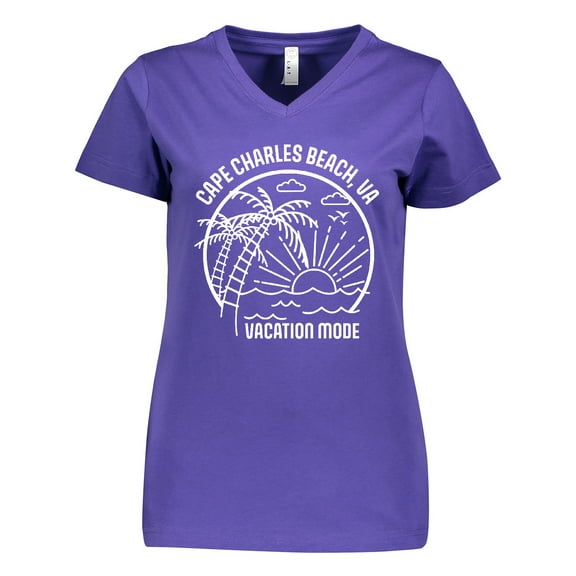 Inktastic Summer Vacation Mode Cape Charles Beach Virginia Women's V-Neck T-Shirt