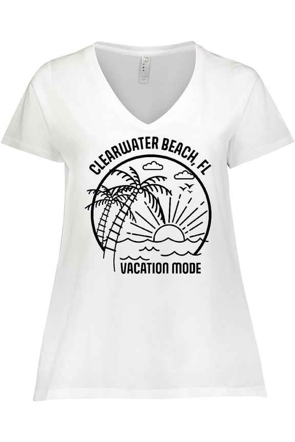 Summer Vacation Mode Clearwater Beach Florida Women's Plus Size V-Neck T-Shirt