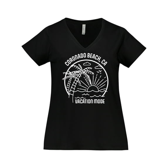 Inktastic Summer Vacation Mode Coronado Beach California Women's Plus Size V-Neck T-Shirt