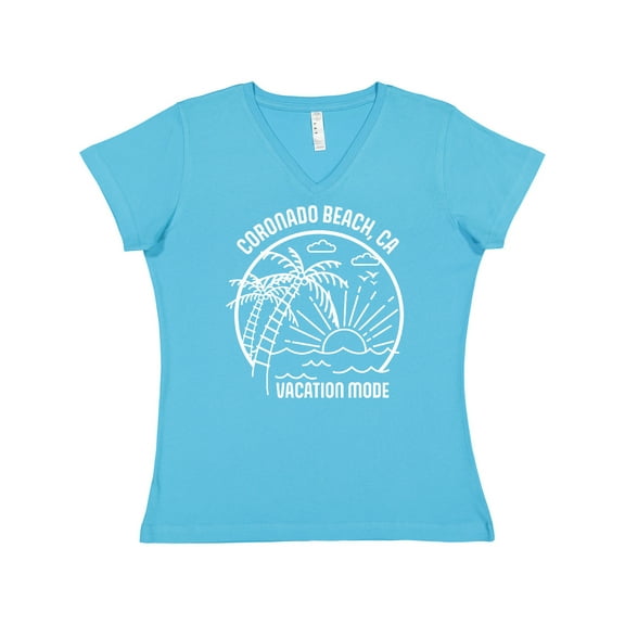 Inktastic Summer Vacation Mode Coronado Beach California Women's V-Neck T-Shirt