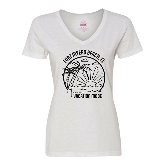 Inktastic Summer Vacation Mode Fort Myers Beach Florida Women's V-Neck T-Shirt