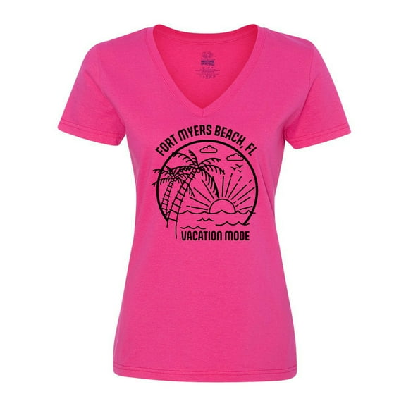 Inktastic Summer Vacation Mode Fort Myers Beach Florida Women's V-Neck T-Shirt