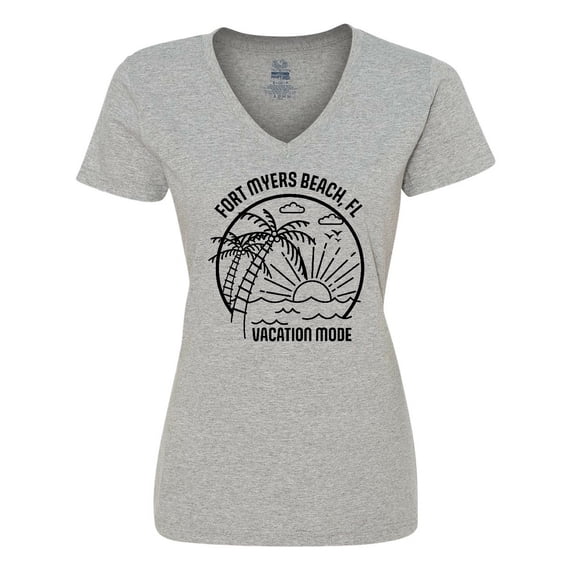 Inktastic Summer Vacation Mode Fort Myers Beach Florida Women's V-Neck T-Shirt