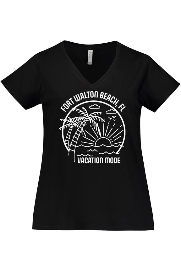 Summer Vacation Mode Fort Walton Beach Florida Women's Plus Size V-Neck T-Shirt