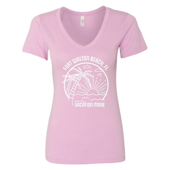 Inktastic Summer Vacation Mode Fort Walton Beach Florida Women's V-Neck T-Shirt