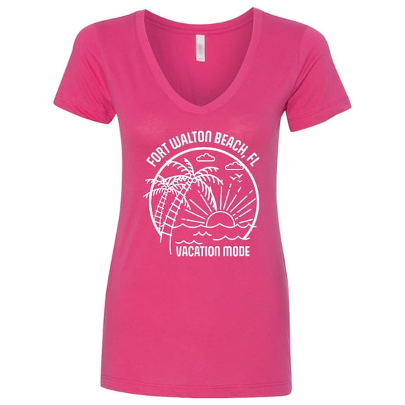 Inktastic Summer Vacation Mode Fort Walton Beach Florida Women's V-Neck T-Shirt
