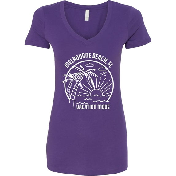 Inktastic Summer Vacation Mode Melbourne Beach Florida Women's V-Neck T-Shirt