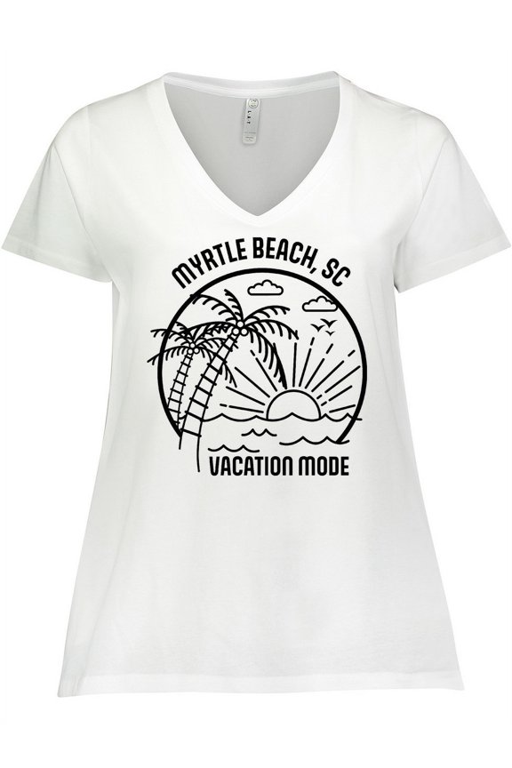 Summer Vacation Mode Myrtle Beach South Carolina Women's Plus Size V-Neck T-Shirt