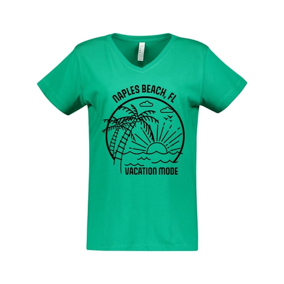 Inktastic Summer Vacation Mode Naples Beach Florida Women's V-Neck T-Shirt
