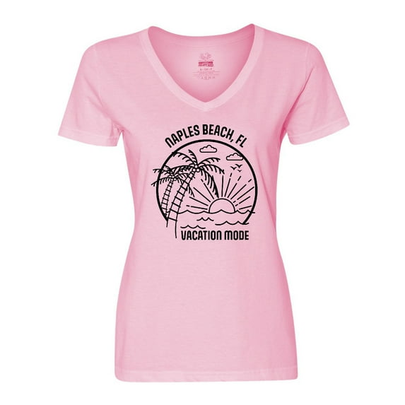 Inktastic Summer Vacation Mode Naples Beach Florida Women's V-Neck T-Shirt