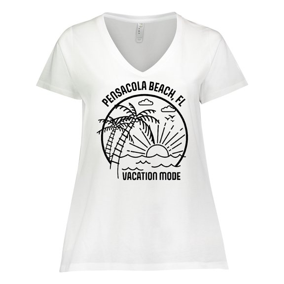 Inktastic Summer Vacation Mode Pensacola Beach Florida Women's Plus Size V-Neck T-Shirt