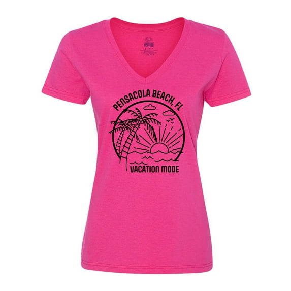 Inktastic Summer Vacation Mode Pensacola Beach Florida Women's V-Neck T-Shirt