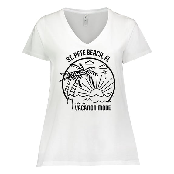 Inktastic Summer Vacation Mode St. Pete Beach Florida Women's Plus Size V-Neck T-Shirt