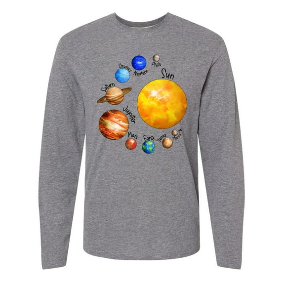 Inktastic Sun and Planets- Yes, and Pluto Long Sleeve T-Shirt